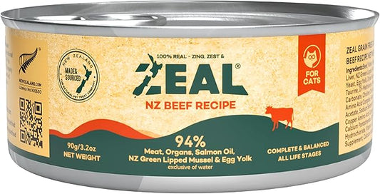 ZEAL New Zealand Wet Cat Food ??High Protein, Grain-Free with Superfoods (Beef, 3.17oz Can, 24-Pack)