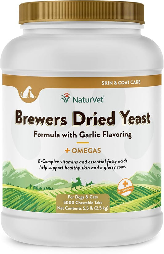 NaturVet ??Brewer?™s Dried Yeast Formula with Garlic Flavoring ??Plus Omegas | Rich in Omega-3, 6 & 9 Fatty Acids | Fortified with B1, B2, Niacin & Vitamin C | For Dogs & Cats | 5000 Chewable Tablets