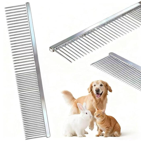7.5 Inch Professional Solid Brass Stainless Steel Pet Dog Cat Grooming Comb,Wide & Dense Teeth for Removing Tangles, Knots,Undercoat,Excess Hair, Rounded Corners Design for Safe,Metal Dematting Tool