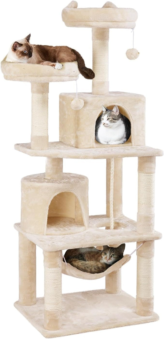 Yaheetech 62.5inches Cat Tree Cat Tower Kitten Condo with Platform & Hammock, Scratching Posts for Kittens Pet Play House with Plush Perch for Indoor Activity Relaxing, Beige