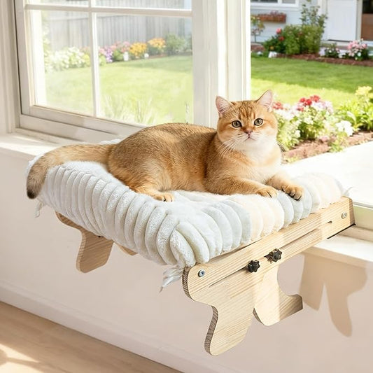cat Window Perch for Indoor Cats Large Window Hammock with Washable Cover Suitable for All Seasons cat Window Bed for Adults Cats and Kittens(White)