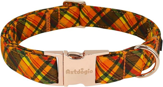 Cotton Fall Dog Collar, Halloween Dog Collars for Extra Small Dogs, Soft Adjustable Dog Collars, Brown Orange Stripe for Small Medium Large Dogs, Perfect for Girl or Boy Dog Collars-XS
