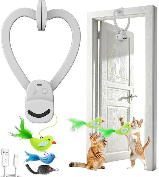 Interactive Cat Toys for Indoor Cats: Automatic Flying Bird Feather Wand Chase Exercise Enrichment Stimulation, USB Rechargeable Durable Safe Hanging Toy for Bored Kittens Adult Multi Cat Households