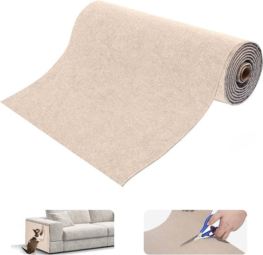 Uranshin Trimmable Cat Scratch Mat pad Self-Adhesive Cat Scratching Post Carpet Covered 78.7"x15.8" Cat Tree Shelves Replacement Parts cat Furniture Protector for Couch Wall (Khaki)