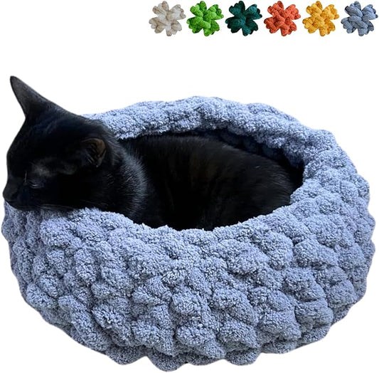Cat Nest Bed ??Premium Handwoven Washable Extra Soft Round Cave House for Indoor Kitten & Kitty, Small & Large (Grayish Blue,Medium)