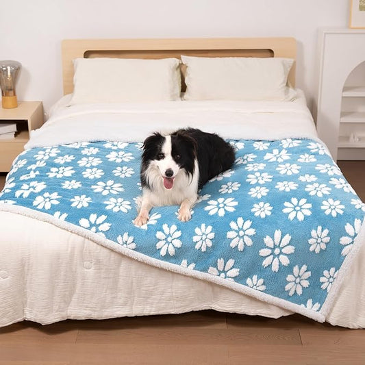 Waterproof Blanket for Dog Cat or Adult, Cute 3D Textured Flower Dog Blanket for Bed Couch Sofa, Soft Liquid Pee Proof Pet Furniture Protector, 60"x80", Blue