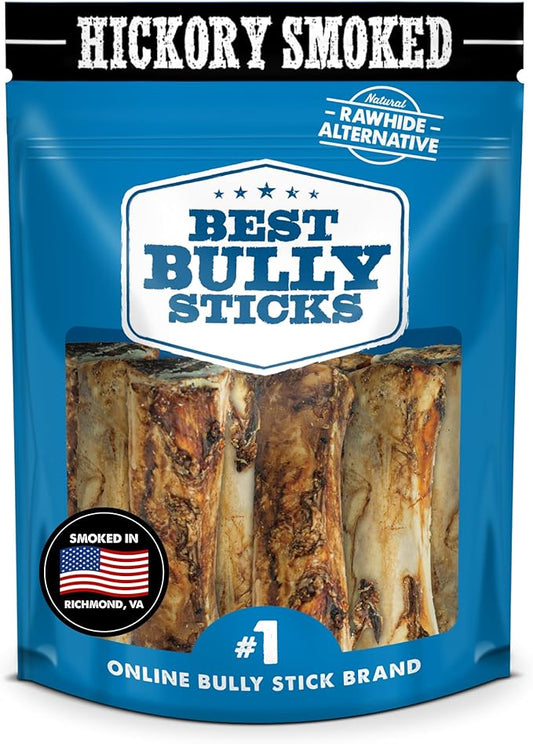Best Bully Sticks Hickory Smoked Marrow Bones - 8 Count (Pack of 1) - No Additives, Long-Lasting, Great for Large Breeds