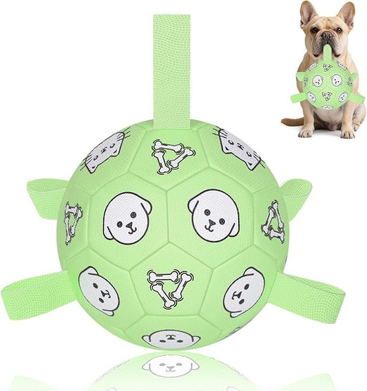 Dog Toys Soccer Ball with Straps, Dog Soccer Ball with Tabs, Dog Toys for Tug of War, Floating Water Puppy Toys for Indoor/Outdoor ??Fun Dog Birthday Gift for Small Medium Dogs, 6 Inch
