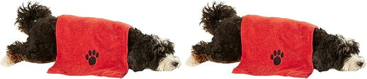 Bone Dry Pet Grooming Towel Collection Embroidered Absorbent Microfiber Drying Set, 15x30, Red, 3 Count (Pack of 2)