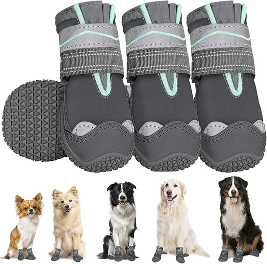 SlowTon Dog Shoes for Large Small Medium Dogs - Waterproof Dog Boots for Summer Hot Pavement, Paw Protector for Outdoor Walking Winter Snow, Anti-Slip Rubber Dog Booties for Hardwood Floor (Grey, 2)