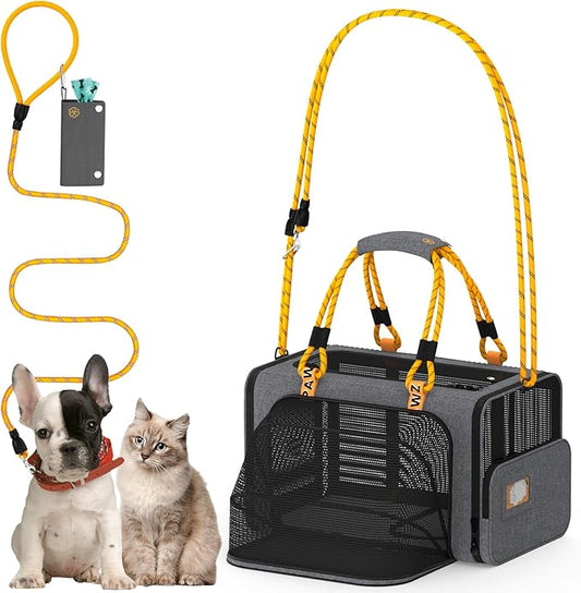 PAWZIDEA Expandable Pet Carrier Airline Approved, 18×11×11 Inches Small Dog Carriers, Collapsible Top-Load Cat Carrier for 2 Cats Under Seat, Soft-Sided Puppy & Animal Travel Bag, ID Card, Up to 15lbs