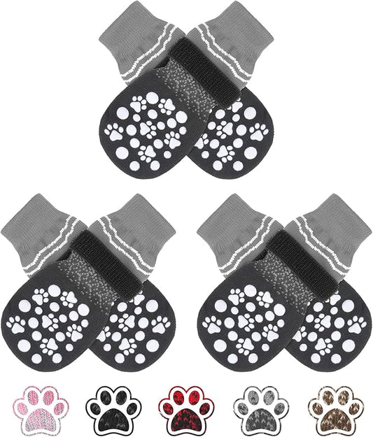 BINGPET Double Side Anti-Slip Dog Socks with Adjustable Straps, Non-Slip Socks for Hot Pavement and Hardwood Floors