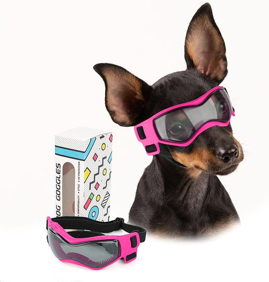 PETLESO Small Breed Dog Goggles, UV Protection Sunglasses for Outdoor Riding, Pink