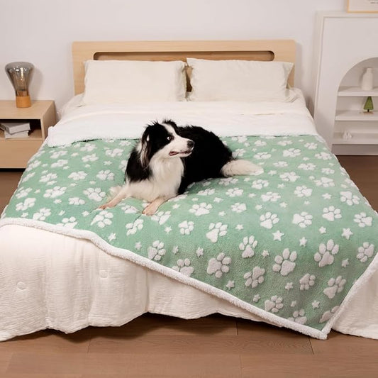 Waterproof Blanket for Dog Cat or Adult, Cute 3D Textured Paw Dog Blanket for Bed Couch Sofa, Soft Liquid Pee Proof Pet Furniture Protector, 60"x80", Green