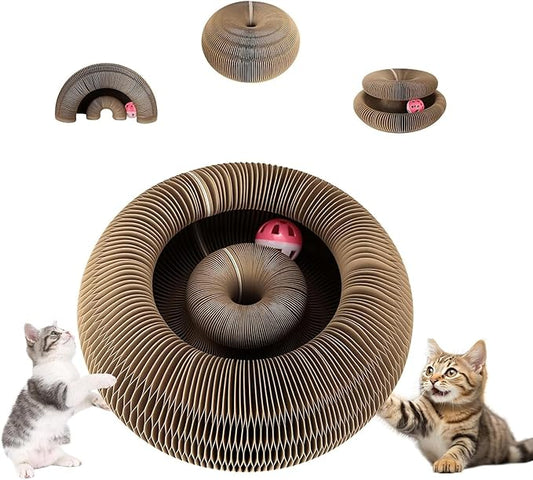 Interactive Cat Toys & Cat Scratching Board with A Ball,Foldable Recyclable Accordion Cat Scratcher with Different Shapes,Magic Kitten Scratcher Pads for Indoor