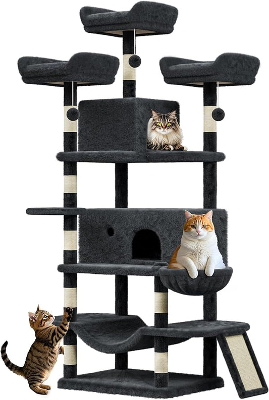 68.5 Inch Tall Cat Tree Tower, Heavy Duty Multi-Level Cat Tower with Scratching Posts, Condo, Plush Perches, Hammocks, Basket & Dangling Balls, Cat Furniture for Indoor Cats