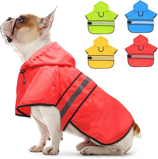 Candofly Dog Raincoat Hooded Poncho - Adjustable Waterproof Dog Rain Jacket Lightweight Reflective Dog Rain Coat Pet Slicker for Small Medium Large Dogs (Medium, Bright Red)