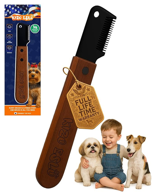 Stripping Knife for Dogs ??Gentle Hand Stripping & Carding Knife for Terriers & Double-Coated Breeds, Solid Sapele Hardwood & Black Oxide Stainless Steel, Easy to Clean,Dog Grooming Tool(Left-Handed)