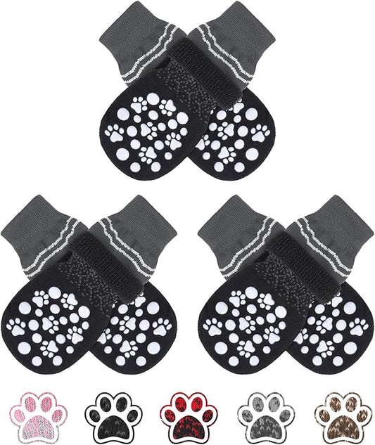 BINGPET Double Side Anti-Slip Dog Socks with Adjustable Straps, Non-Slip Socks for Hot Pavement and Hardwood Floors