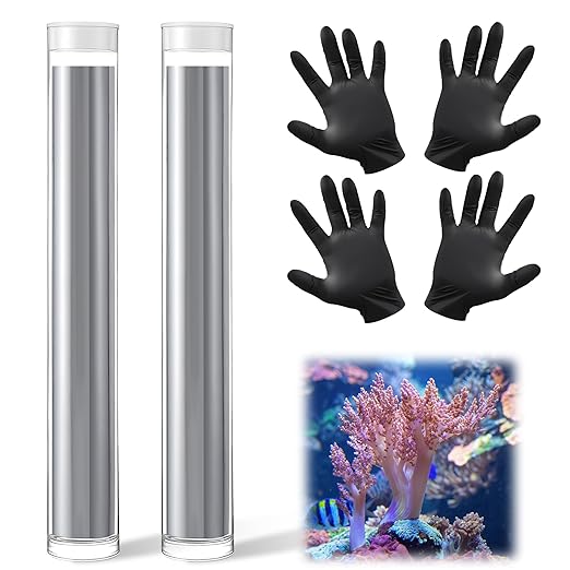4 Ounce Epoxy Putty with Gloves, Marine Reef Live Rock Coral Putty, Fish Safe Aquarium Glue, Grey Reef Safe Epoxy Stick or Plants Moss, Coral, Stone, Wood Aquascaping, Quick Drying(2pack)