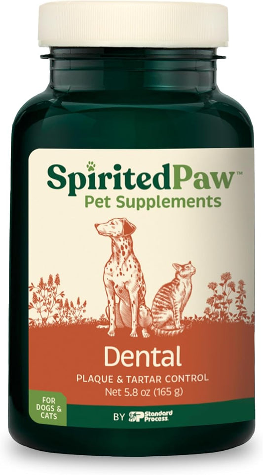 Spirited Paw Dental for Cats & Dogs - Teeth Support Powder for Dogs & Cats - Pet Health Supplements with Calcium & Fresh Breath Support - Dental Care for Plaque & Tartar - 165 g