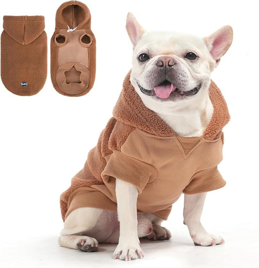 BINGPET Warm Fleece Dog Sweatshirt with Hood, Winter Coat for Puppy Small Medium Large Dogs Boy and Girl(Brown,M)