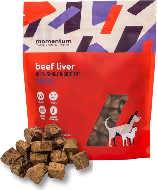 Momentum Carnivore Nutrition Freeze-Dried Beef Liver Dog Treats & Cat Treats ??Single-Ingredient, High-Protein, Grain-Free, Nutrient-Rich ??Made in USA ??4 oz Bag