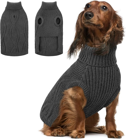 Queenmore Dog Sweater, Dog Sweaters for Large Dogs, DogSweater Christmas, Warm Pet Apparel for Large Breeds, Turtleneck Winter Knitwear Clothes for Beagle,Dachshund,Doberman, Grey,L
