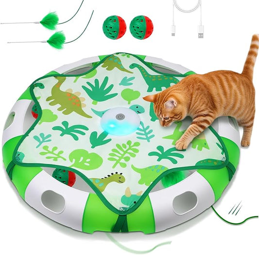 Cat Toys for Indoor Cats, Interactive Automatic Hide and Seek Toy, Moving Concealed Feathers Wand Teaser, Bird Chirping Squeaky, Touch Activated, Rechargeable Kitten Toys,Cat Bell Ball to Stimulate