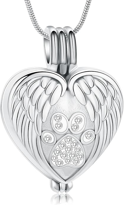 zeqingjw Pet Cremation Jewelry for Ashes Pendant Paw Print Pet Heart Urn Necklace Memorial Keepsake Jewelry for Pet/Dog's/Cat's Ashes