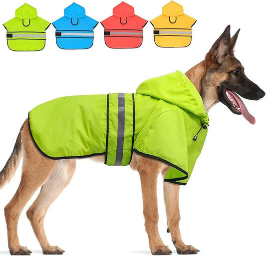 Candofly Dog Raincoat Hooded Poncho - Adjustable Waterproof Dog Rain Jacket Lightweight Reflective Dog Rain Coat Pet Slicker for Small Medium Large Dogs (Large, Green)
