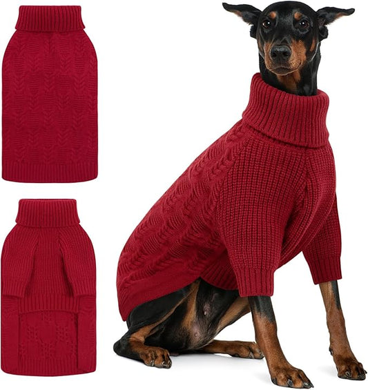 ASENKU XXL Dog Sweaters for Large Dogs Girls Boys, Doberman Sweater for Female Male, Winter Turtleneck Long Sleeve Pet Christmas Sweater for Golden Labrador,Red 2XL