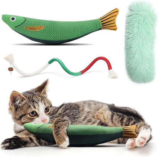 5 Pack Catnip Cat Toys - Durable Interactive Kitten Toys for Indoor Cats with Safe Material Teething Chew Rope, Plush Mice, Bell Sardine & Crinkle Pillow, Fun Cat Kicker Toy for Play
