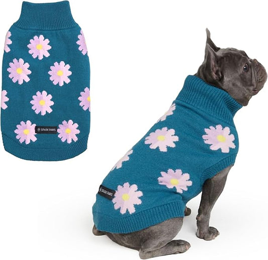 Spark Paws Knit Dog Sweater ??Ultra Soft Warm Winter Dog Sweater for Small, Medium & Large Dogs ??Stretch Fit Pet Sweater for French Bulldog, Pitbull, Girl & Boy Dogs Jacket, (Flower,XL)