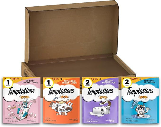 Temptations Classic Crunchy and Soft Cat Treats Variety Pack, 6.3 oz. Pouches (Pack of 6)