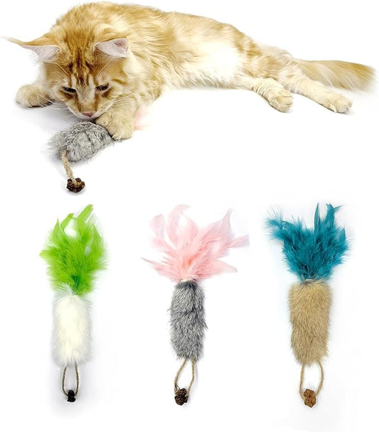 3 Pack Rabbit Fur Catnip Toys with Feathers ??Interactive Carrot Cat Toys with Galls Fruit for Indoor Cats and Kittens