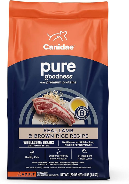 CANIDAE Pure Limited Ingredient Premium Adult Dry Dog Food, Lamb & Brown Rice Recipe, 4 lbs, with Wholesome Grains