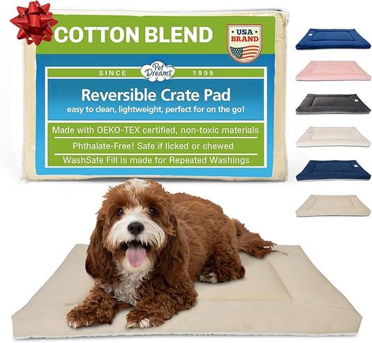 Pet Dreams Dog Crate Pad - Washable Kennel Mat, Crate Pads for Dog Cages, Non-Toxic, Flat Indoor Cat Bed, Fits iCrate 18, 24, 30, 36, 42, 48 Inches (Khaki, X Large, 42")