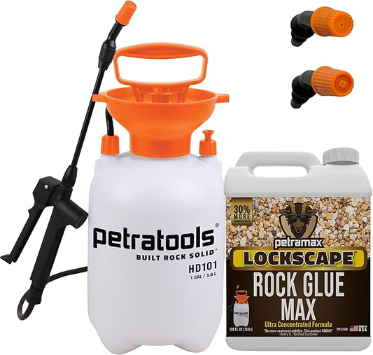 PetraTools Landscaping Bundle: Rock Glue Max & 1-Gallon Pump Sprayer for Secure and Easy Application