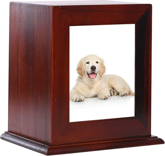 BRKURLEG Dog Urns for Ashes, Wood Pet Urn with Photo Frame, Pets Ashes Box Cremation for Cat Dog, Memorial Box for Dogs, Animal Wood Urn, Suitable for Most Pets