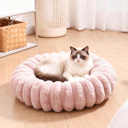 Cloudsoft Flower Cat Bed and Dog Bed, Washable Plush Pet Bed with Non-Slip Water-Resistant Bottom, Faux Furfor Cats & Small Dogs Up to 22 lbs, 22.8"x22.8" (Pink)