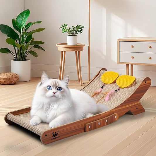Sisal Cat Scratcher Bed, Natural Solid Wood Scratch Lounger, No Mess Scratching Chair Couch for Indoor Cats, 25.6 Inch Cat Scartching Pad, 3 in 1 Scratching Board, Furniture Protector