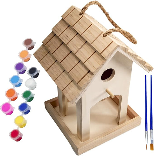 YCHTEWY-DIY Wooden Bird House,Wild Bird Feeder, Hanging Birdhouse Attract Birds & Beautify Your Yard! (Cream, A)