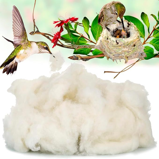 Hummingbird Nesters - Bird Nesting Material Holder for Wild Birds Wrens Finches - Cotton Refill - White