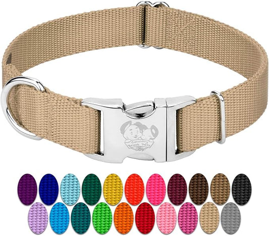 Country Brook Petz Premium Nylon Dog Collar with Metal Buckle for Small Medium Large Breeds - Vibrant 30+ Color Selection (Extra Large, 1 Inch, Copper Gold)