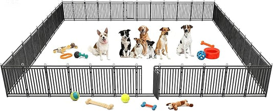 Dog Fence Outdoor Indoor, 47 Inch Height 48 Panels Dog Playpen for Large/Medium/Small Dogs Metal Dog Pen for Yard Camping and RV | Black-Silver