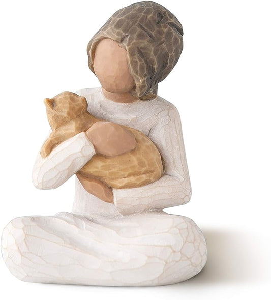 Willow Tree Kindness (Girl Darker Skin Tone & Hair Color), Above All, Kindness, Expresses Relationship with A Much-Loved Pet, A Gift to Celebrate Adoption, Cat Owners, Sculpted Hand-Painted Figure