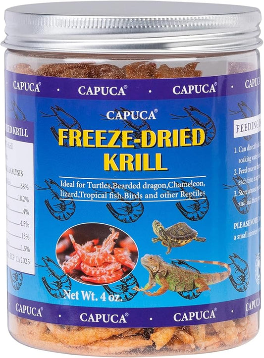 Freeze-Dried Krill Jumbo Shrimp - High Protein Natural Reptile Food for Turtles, Bearded Dragons, Tropical Fish & Amphibians(4oz)