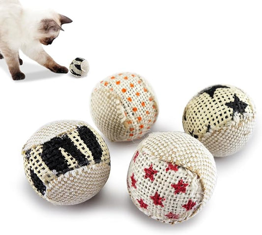 TTcat Canvas Cat Toys Balls with Bell Inside,for Indoor Cats, Interactive Toys Chew Toys for Cat Kitten,4 Pack.