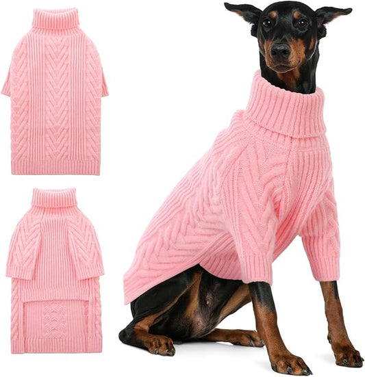 ASENKU Extra-Large Dog Sweater, Dog Sweaters for Extra Large Dogs, Pet Sweatshirt Apparel Turtleneck Pullover Winter for Doberman, Great Dane (Pink, 4XL)